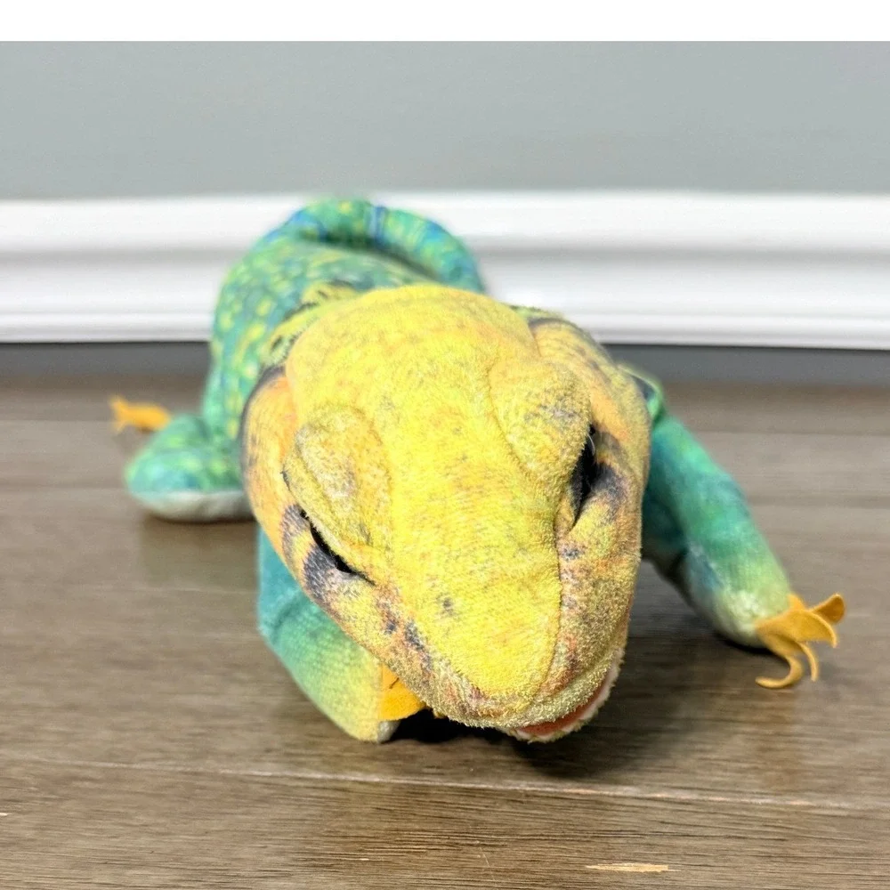 Folkmanis Collared Lizard Hand Puppet Green Yellow Blue Reptile Plush 12‎ inch